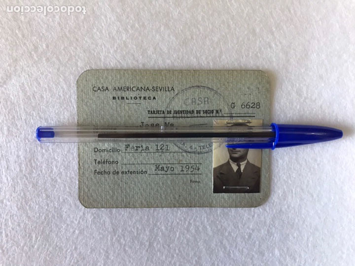 Documentos antiguos: ANTIGUO CARNET BIBLIOTECA. CASA AMERICANA. SEVILLA. 1954