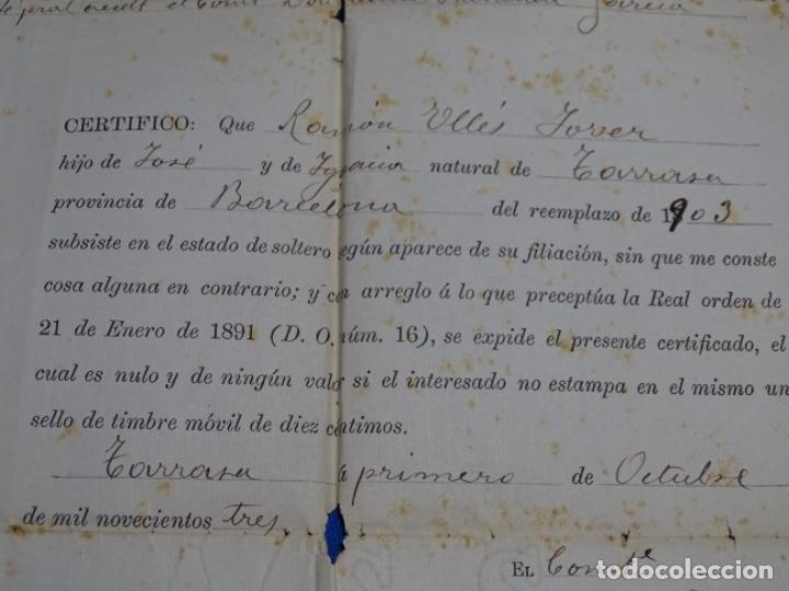 Documentos antiguos: DOCUMENTO DE LA ZONA DE RECLUTAMIENTO DE TERRASSA DE 1903. - Foto 3