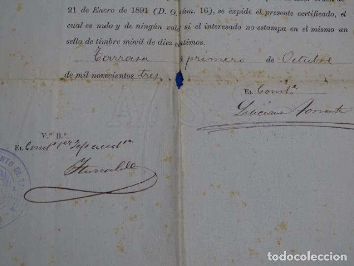 Documentos antiguos: DOCUMENTO DE LA ZONA DE RECLUTAMIENTO DE TERRASSA DE 1903. - Foto 4