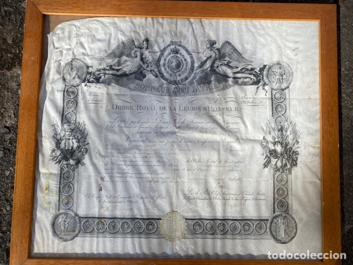 Documentos antiguos: ORDRE ROYAL DE LA LEGION D&rsquo;HONNEUR 55x48cm