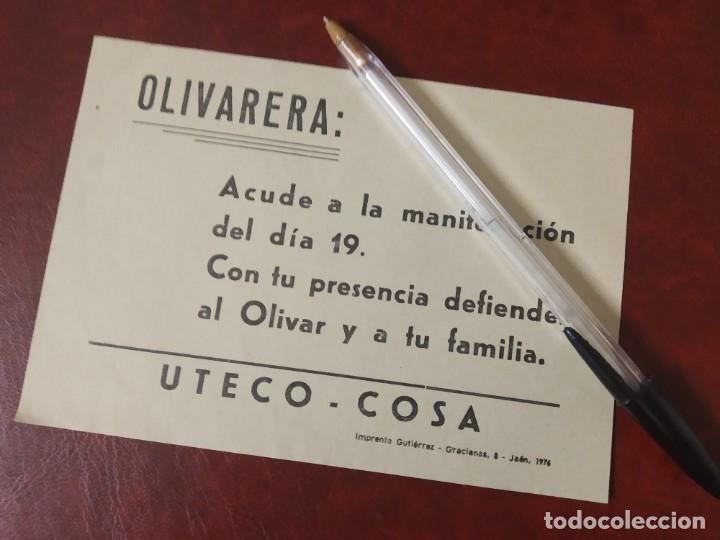Documentos antigos: OLIVARERA DEFIENDE A TU FAMILIA MANIFESTACION UTECO COSA JAEN ACEITE FLYER 1976.
