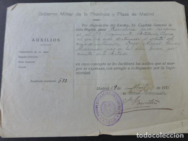 Documents Anciens: GOBIERNO MILITAR DE MADRID INCORPORACION A REGIMIENTO ARTILLERIA LIGERA EN BARCELONA 1931