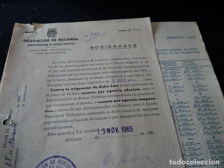 Old Documents: delegacion de hacienda de alicante, rendimientos de actividades comerciales e industriales, 1965