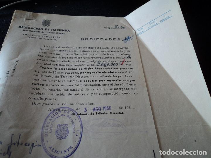 Old Documents: delegacion de hacienda de alicante,impuesto industrial, cuota por beneficios, 1966, 9 pag.