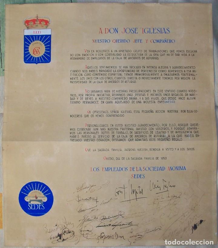 Old Documents: Carta a Jos&eacute; Iglesias, Hermandad de empleados de la Caja de Ahorros de Asturias. Oviedo. 1950
