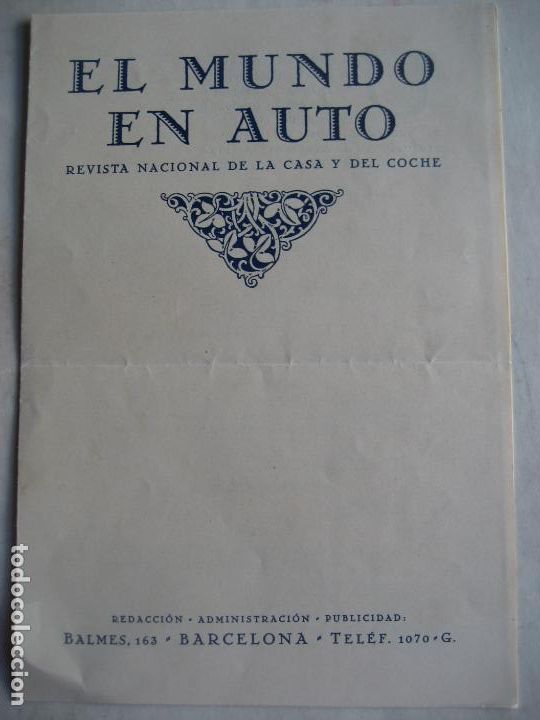 Documentos antiguos: El Mundo en Auto. 1924. Tarifas de publicidad