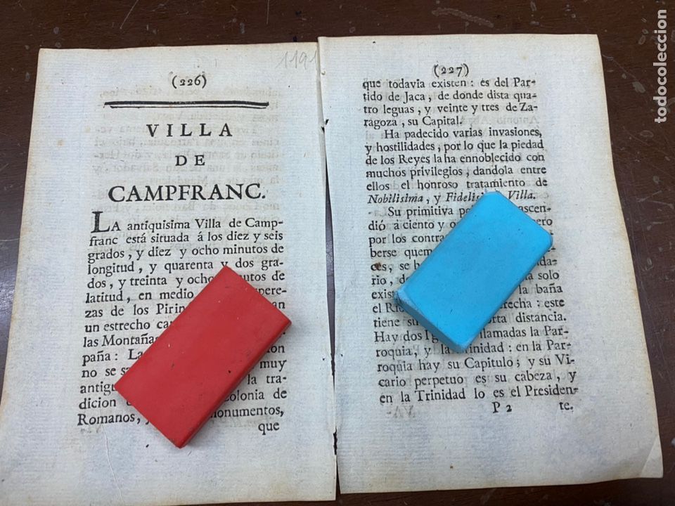 Old Documents: DESCRIPCI&Oacute;N DE LA VILLA DE CANFRANC DEL A&Ntilde;O 1779. IMPRESO ORIGINAL.