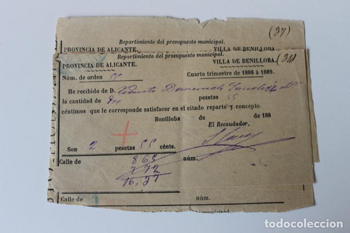 Documentos antiguos: REPARTIMIENTO PRESUPUESTO MUNICIPAL, VILLA DE BENILLOBA, 1888, ALICANTE