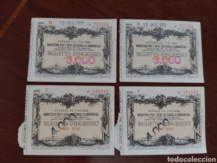 Documentos antiguos: Cuatro billetes de entrada. Florencia. Italia. 1983.