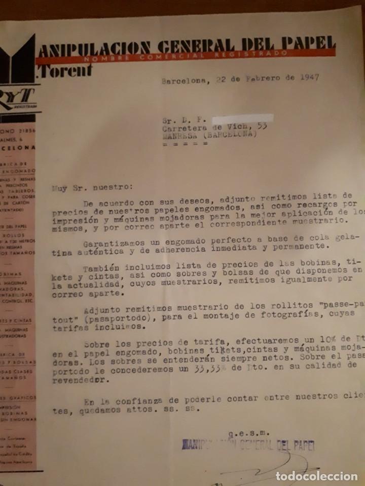 Documentos antiguos: Carta MAnipulacion General del papel