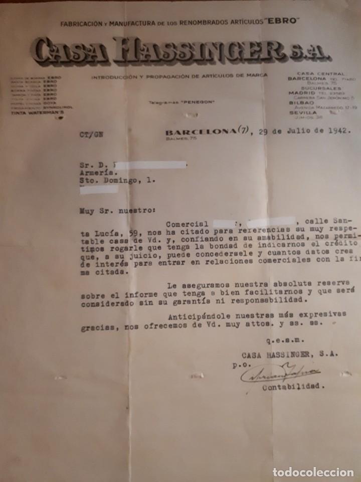 Documentos antiguos: Carta Casa Hassinger,S.A - Foto 1