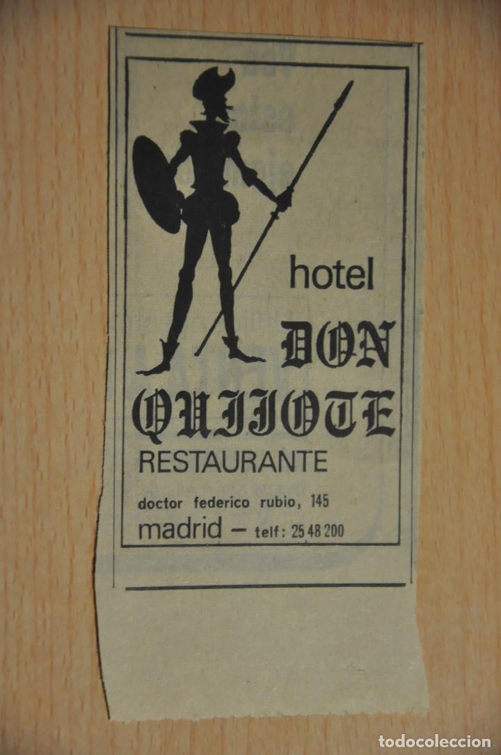 Documentos antiguos: anuncio hotel restaurante don quijote madrid