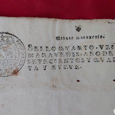 Documentos antiguos: TIMBRE FERNANDO VI. SELLO CUARTO. 20 MARAVEDIS. AÑO 1749