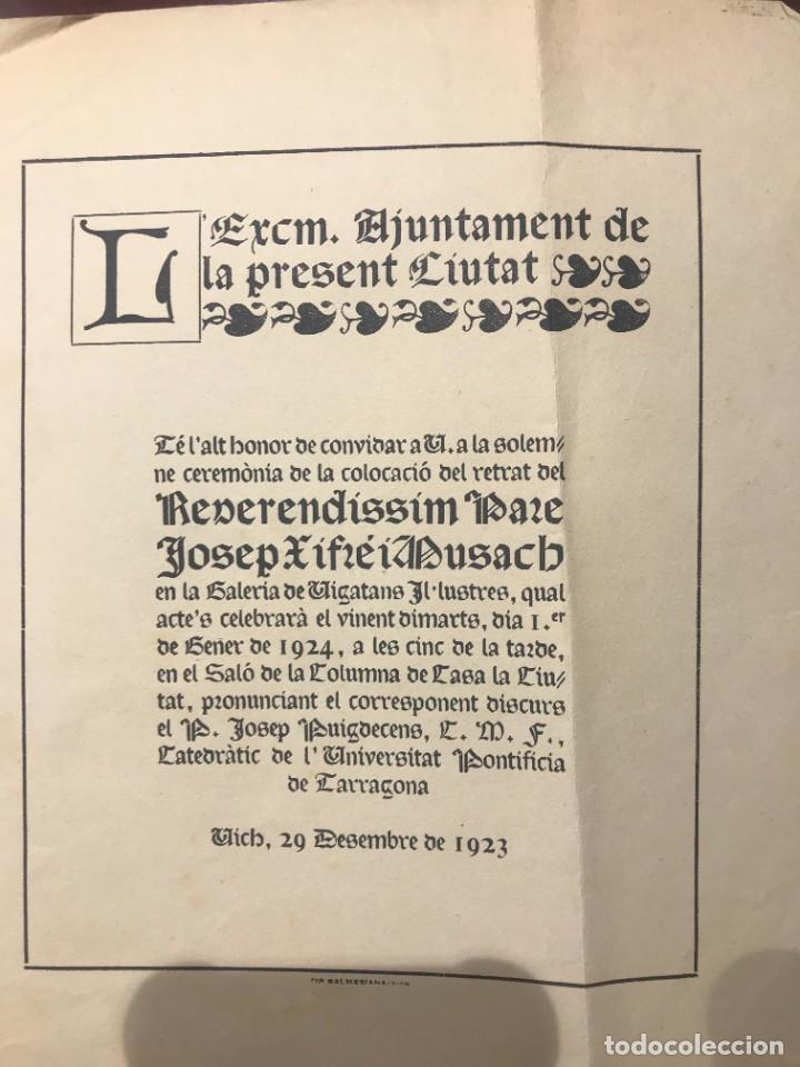 Documentos antiguos: INVITACIO DEL EXCM. AJUNTAMENT DE VICH - 29 DECEMBRE 1923 - Foto 3