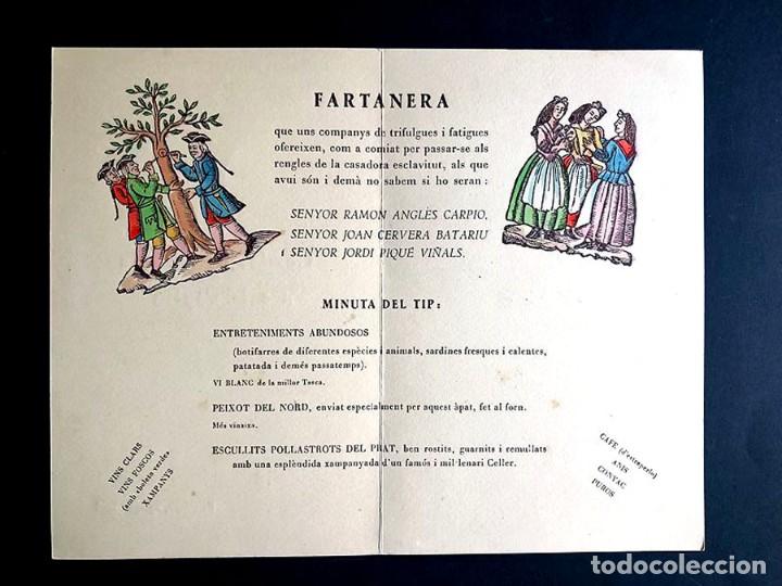 Documents Anciens: CURIOSA TARJETA MINUTA / COMIAT DE SOLTER&Iacute;A A CAL PAPITU / BARCELONA 1958