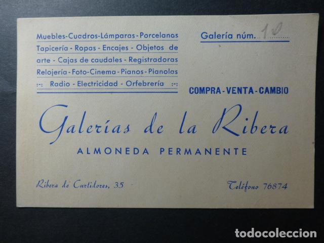 Documenti antichi: TARJETA PRESENTACION GALERIA DE LA RIBERA ALMONEDA RASTRO MADRID