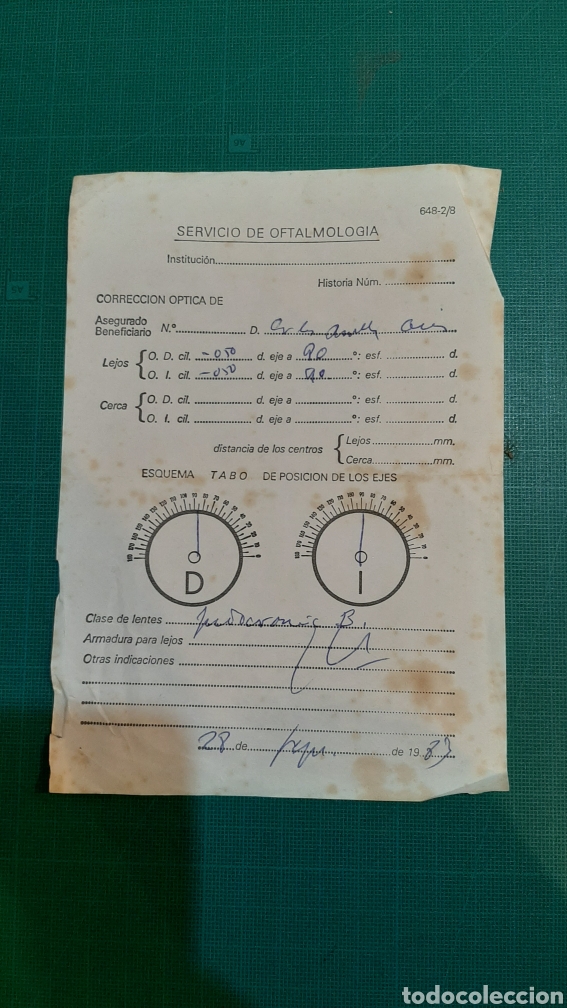 Documentos antiguos: IMPRESO IPTICA VIGENTE OFTOMOLOGIA - Foto 1