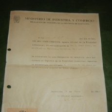 Documentos antiguos: MINIST.IND. Y COMERCIO DELEG.BARCELONA SOLICITUD REG.MARCA TEJIDOS IGRYS JULIO BONET NINOT 1942