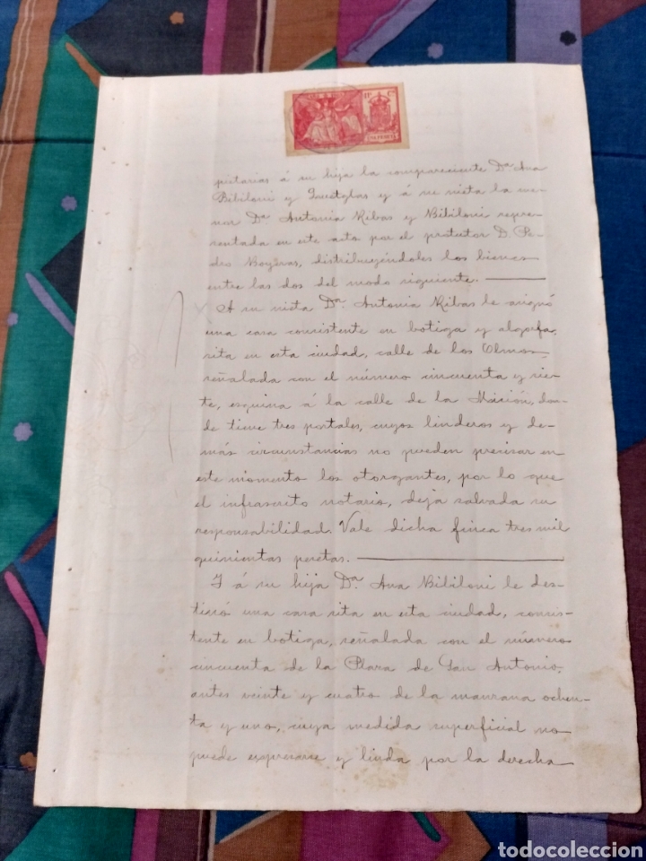 Documentos antiguos: DOCUMENTO 1903 DOS HOJAS PALMA MALLORCA BONITO SELLO UNA PESETA