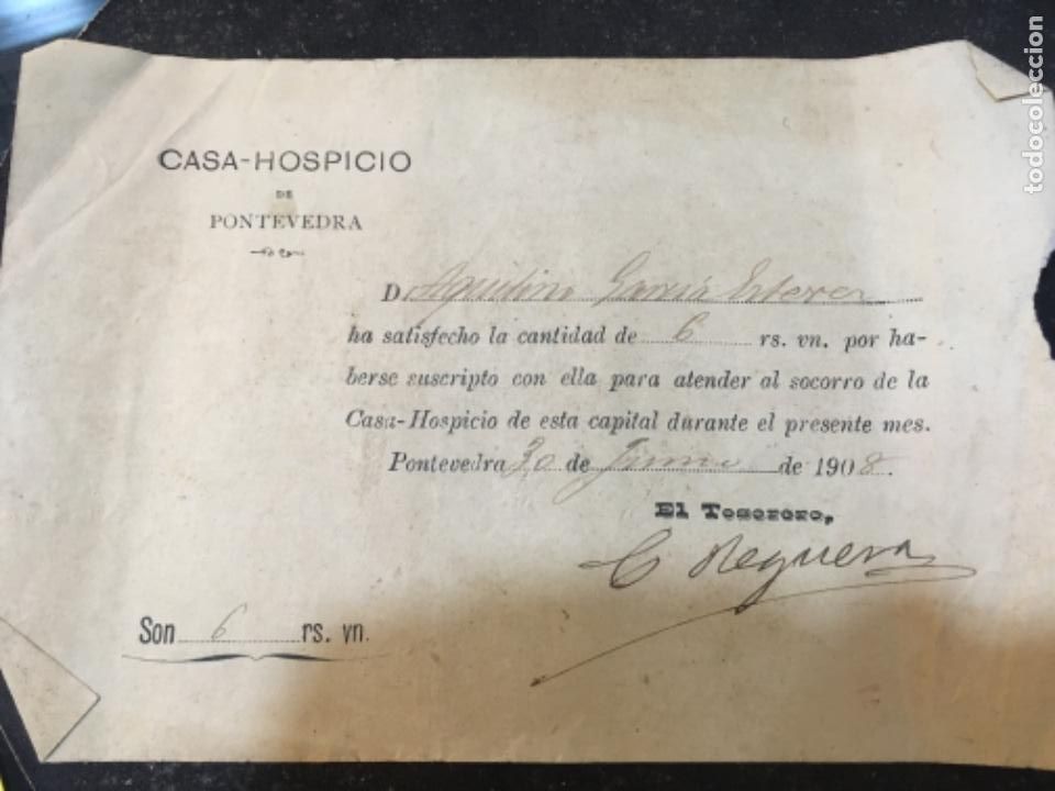 Documentos antiguos: Pontevedra. Recibo Casa Hospicio. 1908 - Foto 1