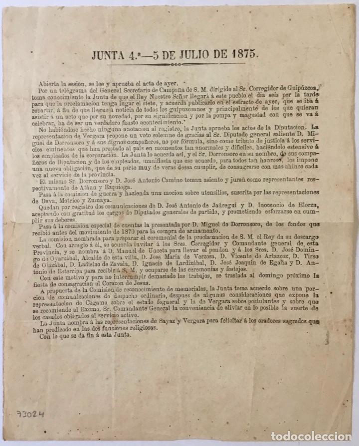 Documentos antiguos: JUNTA 4&ordf; &ndash; 5 DE JULIO DE 1875. - [GUIP&Uacute;ZCOA. JUNTA]. - Foto 1