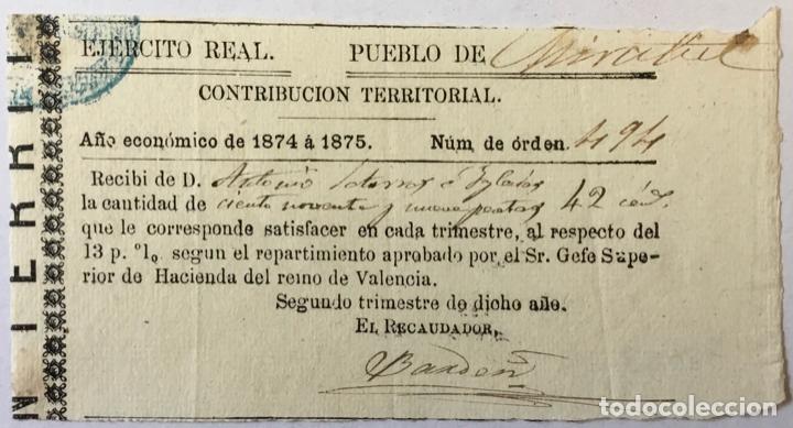 Documentos antiguos: [RECIBO]. - [VALENCIA. EJ&Eacute;RCITO REAL]. - Foto 1
