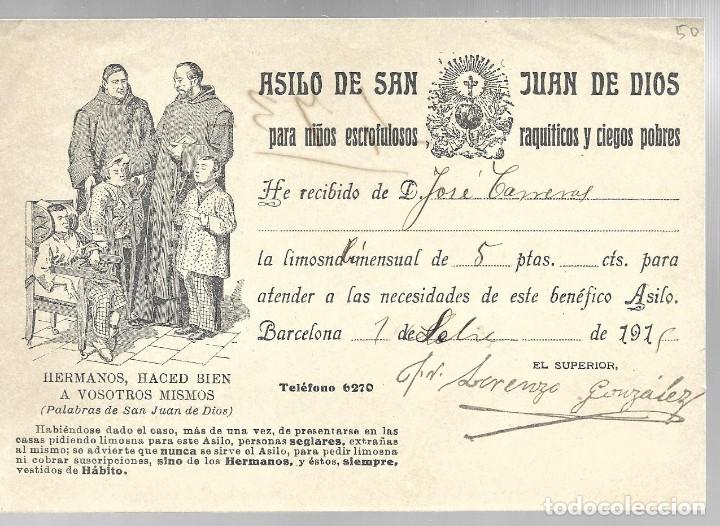 Documentos antiguos: ASILO DE SAN JUAN DE DIOS PARA NI&Ntilde;OS ESCROFULOSOS, RAQUITICOS Y CIEGOS POBRES RECIBO SEPTIEMBRE 1919