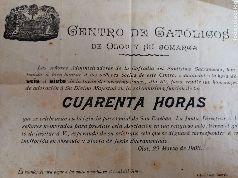 Documentos antiguos: Documento del Centro de Cat&oacute;licos de Olot y su comarca. Cofrad&iacute;a del Sant&iacute;simo Sacramento - Foto 2