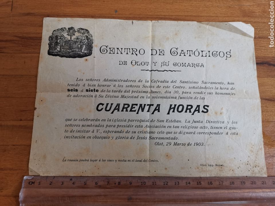 Documentos antiguos: Documento del Centro de Cat&oacute;licos de Olot y su comarca. Cofrad&iacute;a del Sant&iacute;simo Sacramento - Foto 1