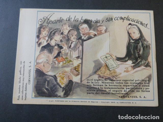 Documenti antichi: COMPA&Ntilde;IA ESPA&Ntilde;OLA DE SEGUROS CERVANTES TARJETA PUBLICIDAD 1945 11,5 X 16,5 CMTS