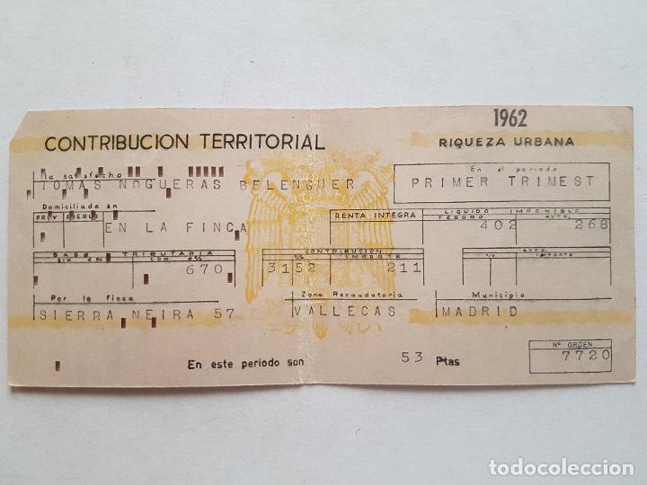 Documenti antichi: CONTRIBUCION TERRITORIAL FRANQUISTA VALLECAS MADRID A&Ntilde;OS 60
