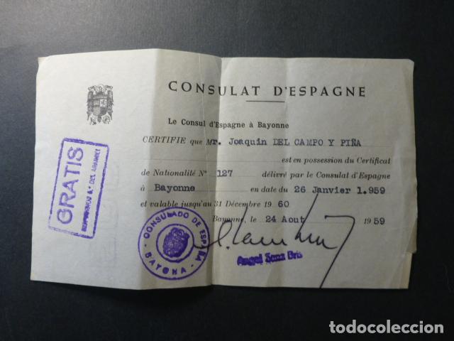 Old Documents: BAYONA FRANCIA CONSULADO DE ESPA&Ntilde;A CERTIFICADO DE NACIONALIDAD 1959