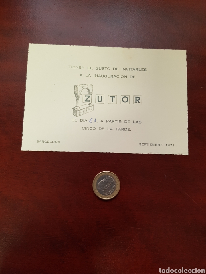 Documentos antiguos: INVITACI&Oacute;N ZUTOR BARCELONA SEPTIEMBRE 1971