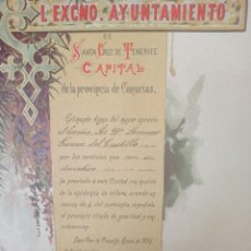 Documentos antiguos: LORENZO GARCIA DEL CASTILLO, COLERA TENERIFE 1894.CAPITAN GENERAL JOAQUIN GARCIA PALLASAR.CANARIAS. Lote 250154400