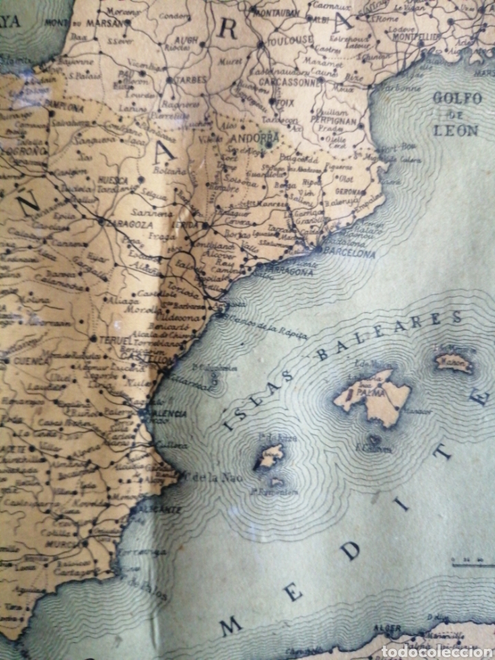 Documentos antiguos: Mapa de la Pen&iacute;nsula Ib&eacute;rica. - Foto 4