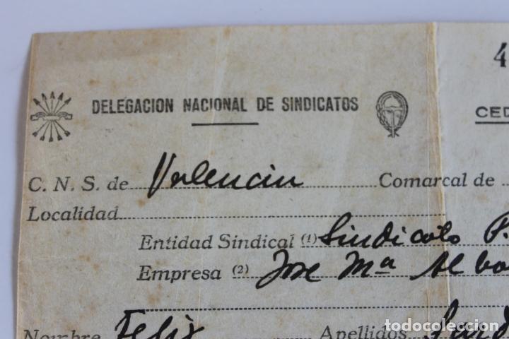 Documentos antiguos: CEDULA DE AFILIACION FALANGE DE LAS JONS VALENCIA, - Foto 3