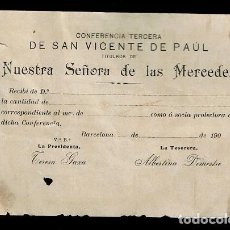Documentos antiguos: L31-36 RECIBO SIN CIRCULAR DE LA CONFERENCIA TERCERA DE SAN VICENTE DE PAUL TITULADA DE NUESTRA SEÑO
