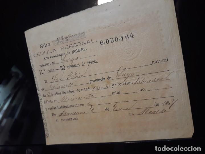 Documentos antiguos: CEDULA PERSONAL GALICIA. LUGO 1887. - Foto 2
