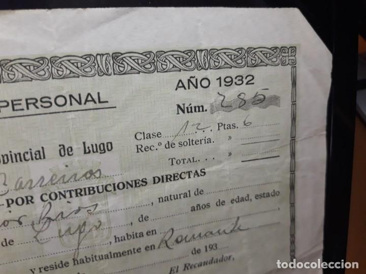 Documentos antiguos: CEDULA P&Egrave;RSONAL . GALICIA. LUGO 1932 - Foto 2