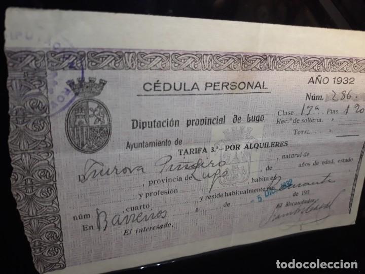 Documentos antiguos: CEDULA PERSONAL DIPUTACION LUGO 1932. - Foto 1
