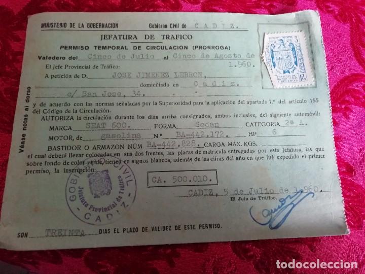 Documentos antiguos: Permiso de circulaci&oacute;n de seat 600 1960 - Foto 1