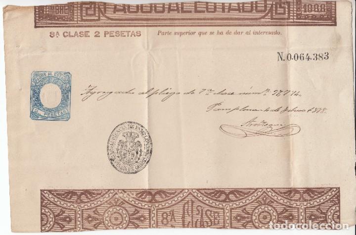 Documentos antiguos: 1888 PAPEL DE PAGOS AL ESTADO CLASE 8 2 PTS SELLO DE TAMPON AUDIENCIA PAMPLONA