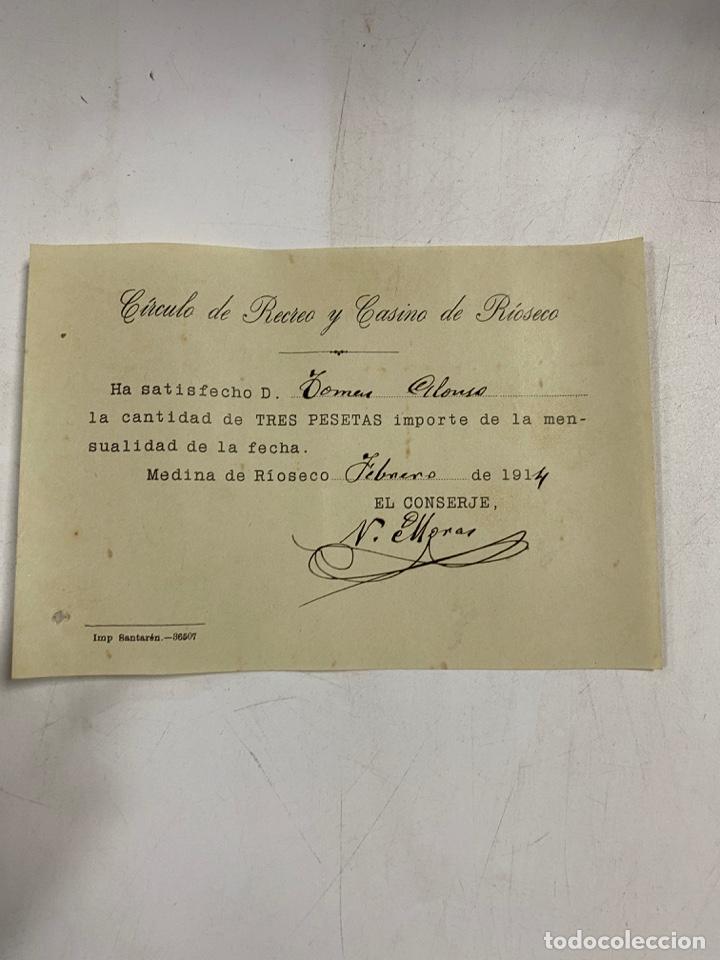 Documentos antigos: MEDINA DE RIOSECO, 1914. C&Iacute;RCULO DE RECREO Y CASINO DE RIOSECO. IMPORTE MENSUALIDAD