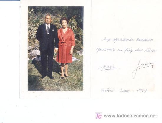 Documentos antiguos: Felicitacion navide&ntilde;a original firmada por don Juan de Borbon y do&ntilde;a Maria.estoril 1969