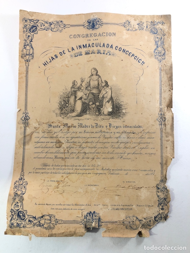 Documentos antiguos: CONGREGACI&Oacute;N DE LAS HIJAS DE LA INMACULADA CONCEPCION DE MARIA 1890 - 32cm