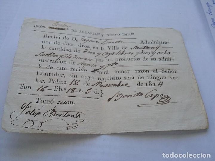 Documentos antigos: Recibo Derechos Reales de Aguardiente. 12 nov 1814 (422-2)