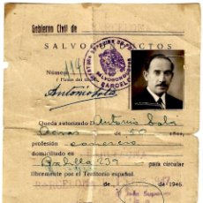 Documentos antiguos: SALVOCONDUCTO GOBIERNO CIVIL DE BARCELONA 15 ENERO 1947. Lote 261915495