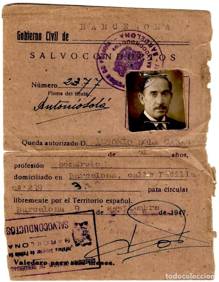 Old Documents: Salvoconducto Gobierno Civil de Barcelona 9 Septiembre 1947