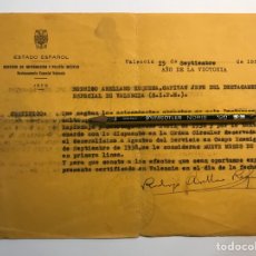 Documentos antiguos: MILITAR. DOCUMENTO SERVICIO DÉ INFORMACIÓN Y POLICÍA MILITAR. DESTACAMENTO VALENCIA (15-09-1939). Lote 262309040