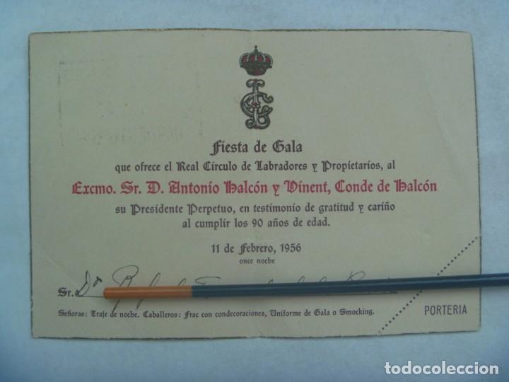Documentos antiguos: REAL CIRCULO DE LABRADORES Y PROPIETARIOS SEVILLA : INVITACION FIESTA HOMENAJE CONDE DE HALCON 1956